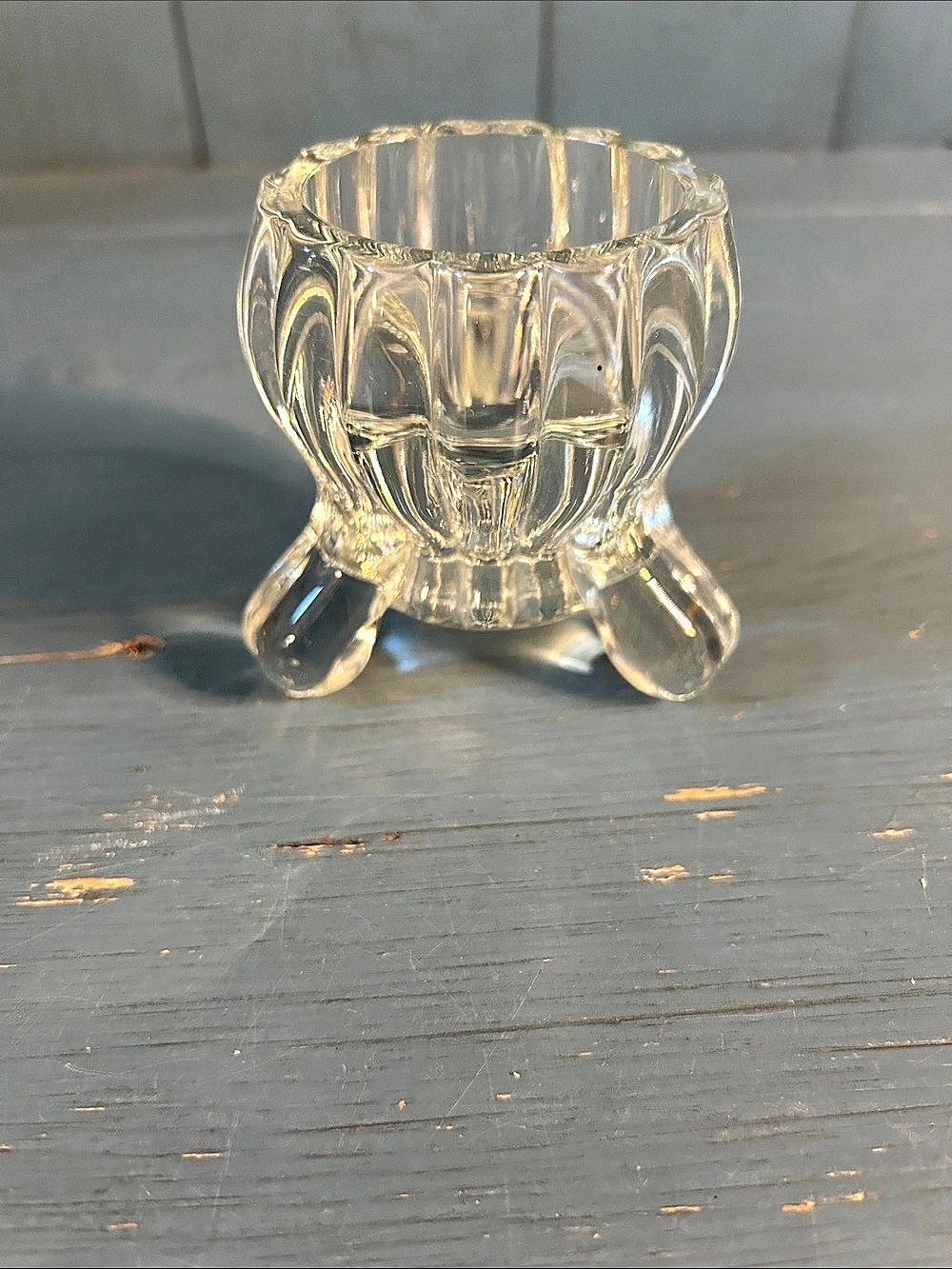 Vintage Clear Glass Decorative Candle Holder - 3”Tall w/Triple Rounded Feet